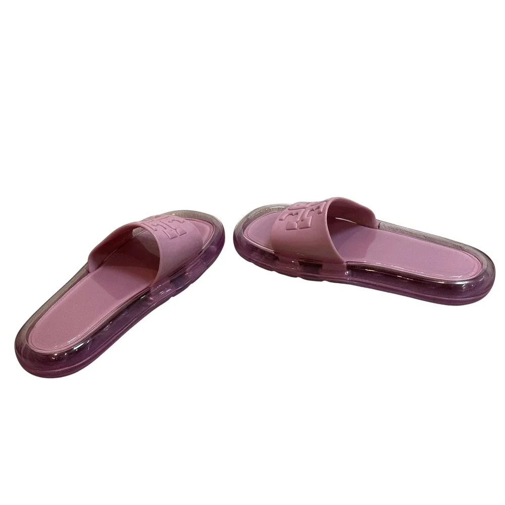 Tory Burch Bubble Jelly Slide Sandals Pink Salt Wide Strap Logo 8B